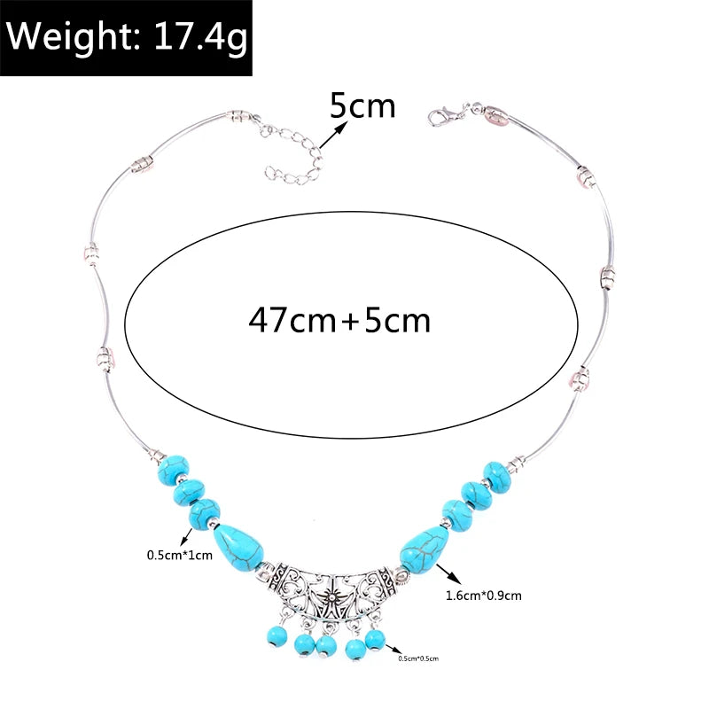 Ethnische Antike Silber Farbe Mond Choker Halsketten für Frauen Boho Türkis Halskette Mädchen Partei Schmuck Geschenke