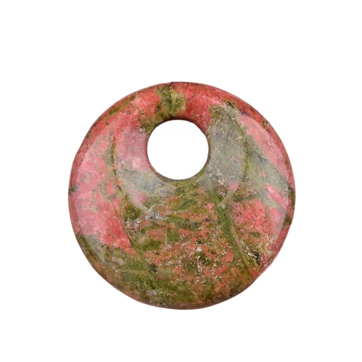 Natürliche 30 mm Donut-Edelstein-Charms für die Herstellung von Schmuck, 8 mm Loch, Polierkristall, runder Glücksmünzenschutz, Heilung