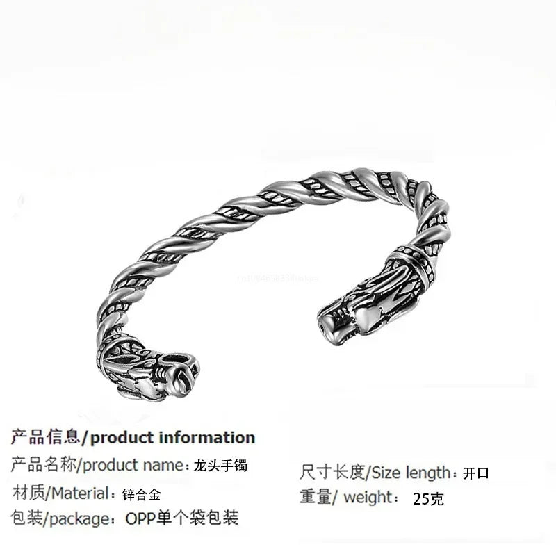 Nordisches Wikinger-Wolfskopf-Armband, Edelstahl, Öffnung, verstellbares Armband, Manschette, Drachenarmreif für Männer, Modeschmuck, Geschenke