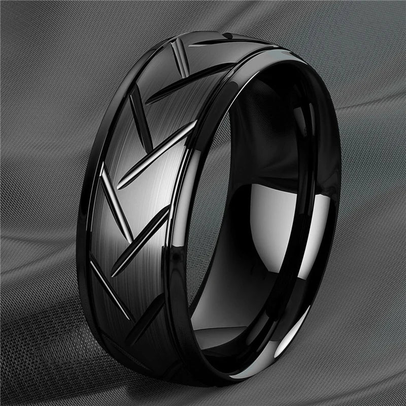Moderne 8mm Schwarz Titan stahl Ringe für Männer Frauen Nut Facetten Edelstahl Männer Ring Hochzeit Band schmuck Großhandel