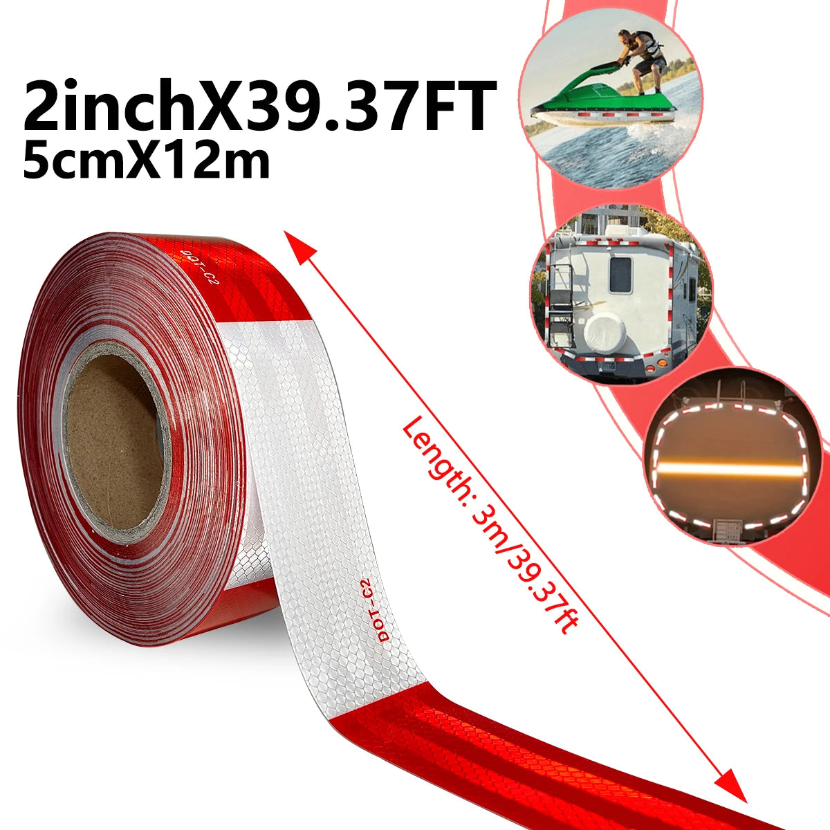 Reflektierendes Sicherheitsband DOT-C2, PET-Material, rot und weiß, wasserdicht, Sonnenschutz, starke Reflexion, Warnband für Sicherheit