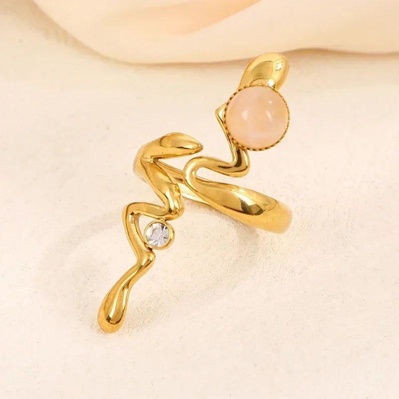 Neue Natürliche Stein Zirkon Schlange Ringe Für Frauen Edelstahl Retro Vintage Öffnung Hochzeit Ring Mode Schmuck Geschenke