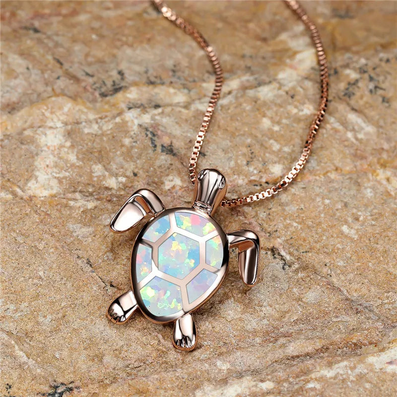 Grüne Feueropal Stein Halskette Niedliche Kleine Schildkröte Anhänger Halsketten Für Frauen Vintage Gold Farbe Kette Halskette Hochzeit Schmuck