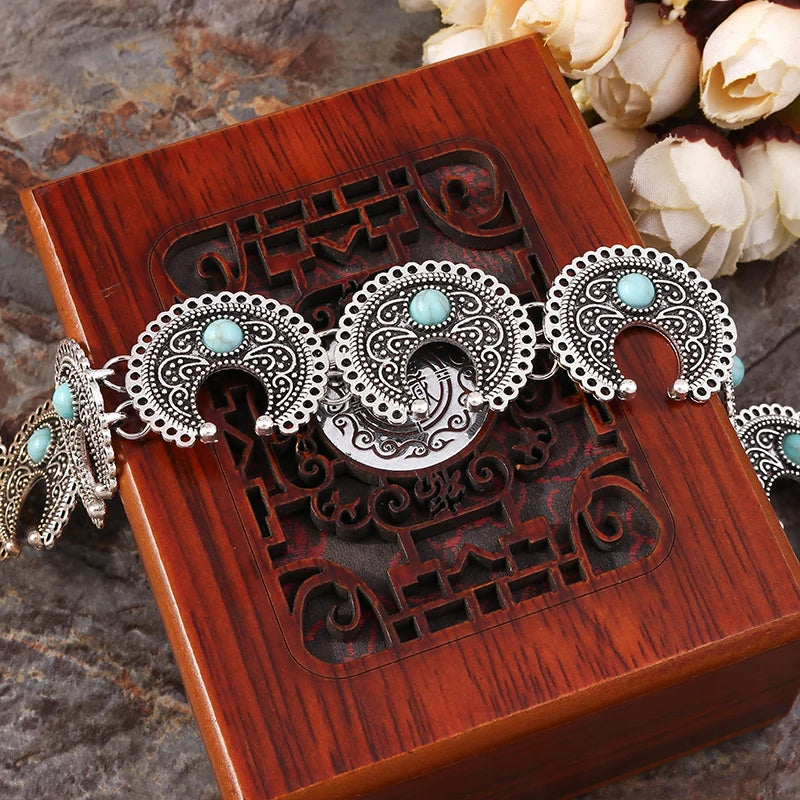 Ethnische Antike Silber Farbe Mond Choker Halsketten für Frauen Boho Türkis Halskette Mädchen Partei Schmuck Geschenke