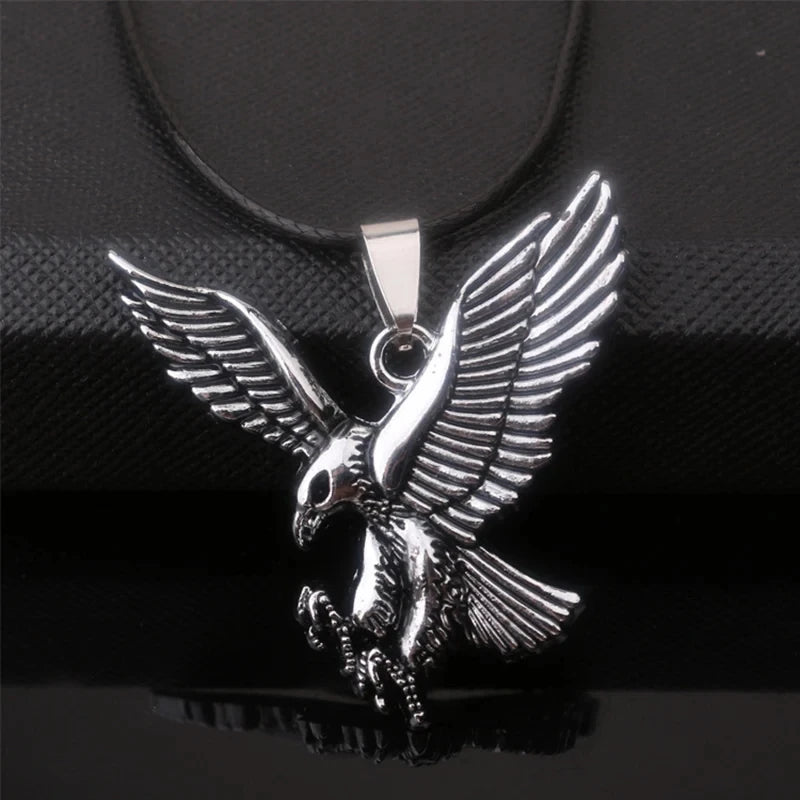 Hip Hop American Weißkopf seeadler Anhänger Halskette Männer Falke Leder Seil Kette Halsketten Wikinger Schmuck