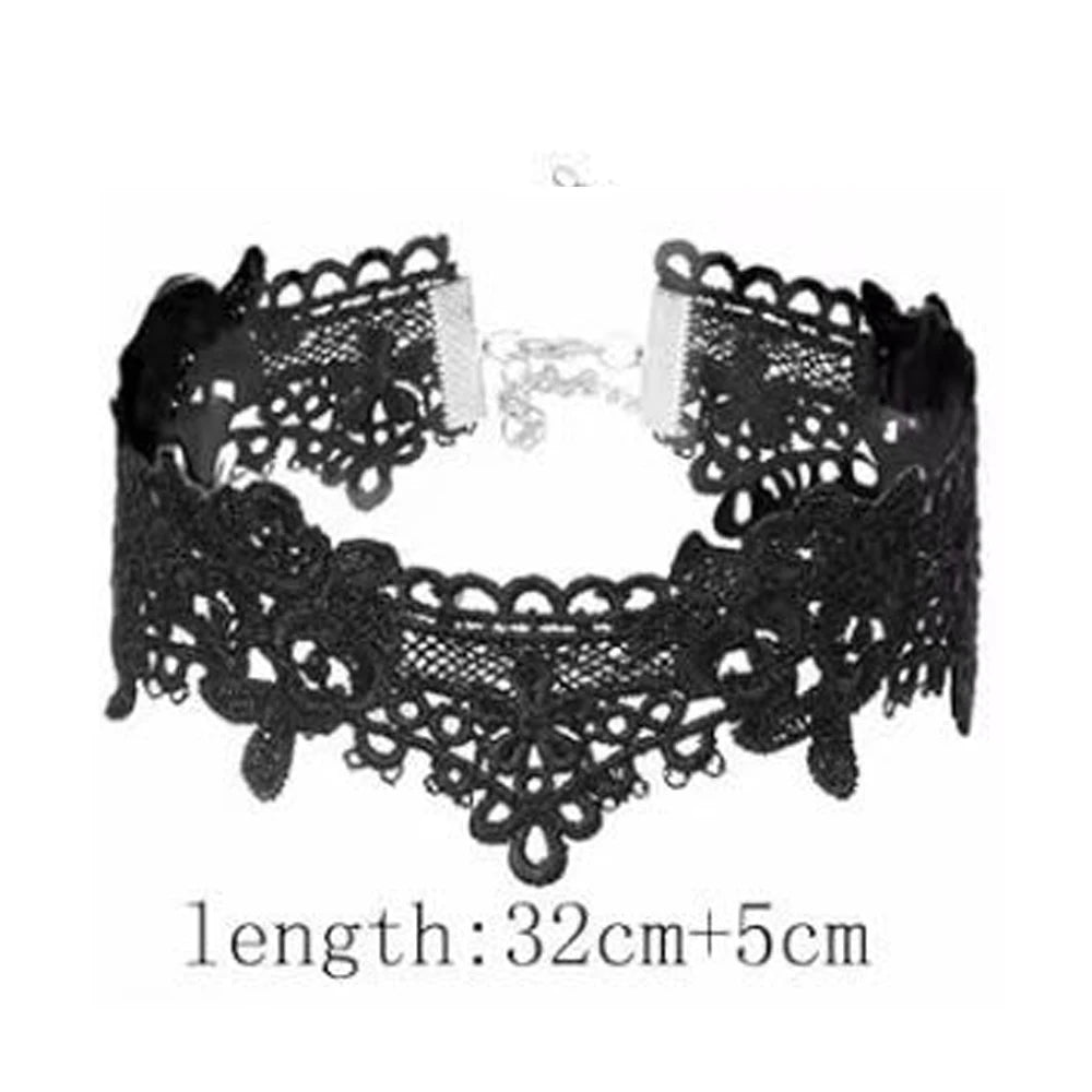 Neo-Gothic Punk Schwarz Sexy Spitze Halskette Für Frauen Mode Retro Schlüsselbein Kette Halloween Kragen Halsband Steampunk Geschenke