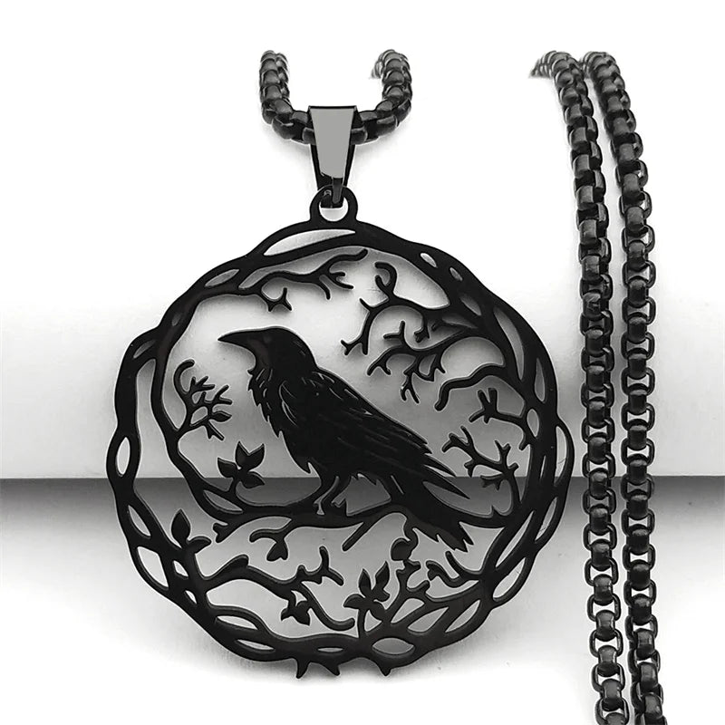 Hohle Krähe Rabe Vögel Anhänger Halskette Frauen Männer Edelstahl Schwarz Farbe Liebe Blume des Lebens Ritter Kette Schmuck Geschenke
