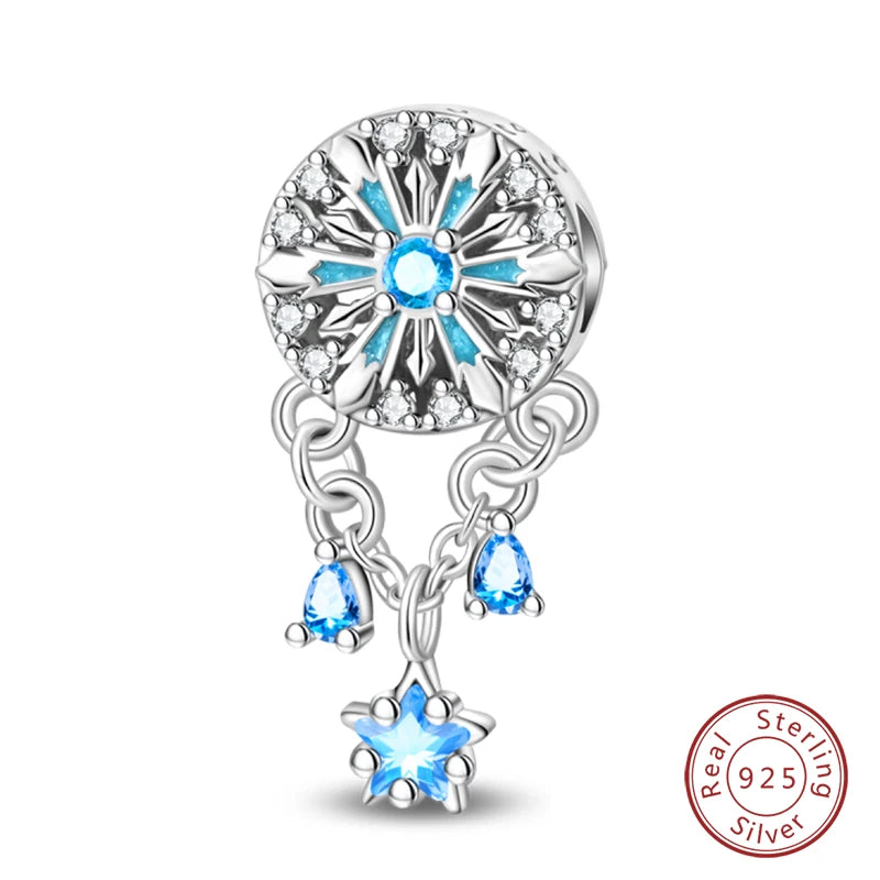 Winter-Charm, Original-Charm-Anhänger aus 925er-Sterlingsilber, Schneeflocke, Schneemann, Pinguin, für Frauen, feiner DIY-Geburtstagsschmuck, Geschenke