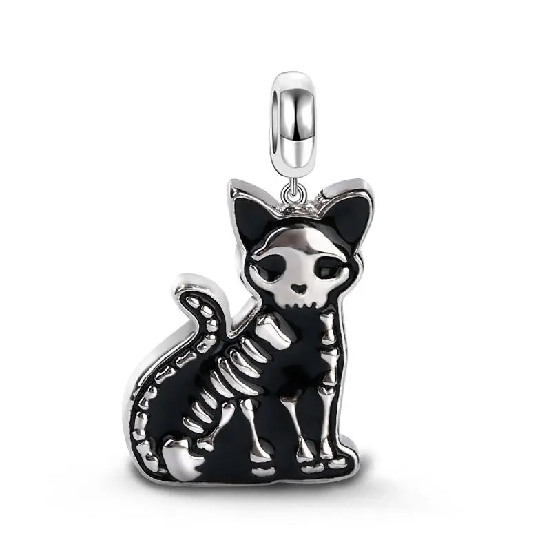 Heiße Verkäufe 925, schwarzer Tier-Anhänger, Serie Gothic-Skelett, Katze, Damenschmuck, geeignet für DIY-Armbänder, Halsketten, Zubehör