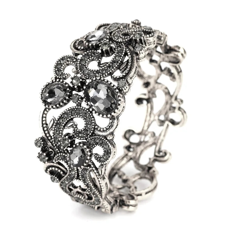 Sunspicems Böhmen Grau Kristall Türkische Armreif Manschette Armband Für Frauen Retro Gold Farbe Arabischen Braut Hochzeit Schmuck Bankett Geschenk