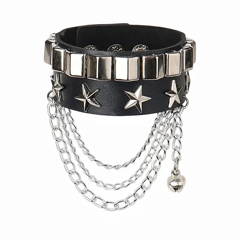 Neue breite Punk Chunky Rivet Leder Armreif Rock Reihen quadratische Nägel Armband einstellbare Größe Schmuck Armbänder & Armreif