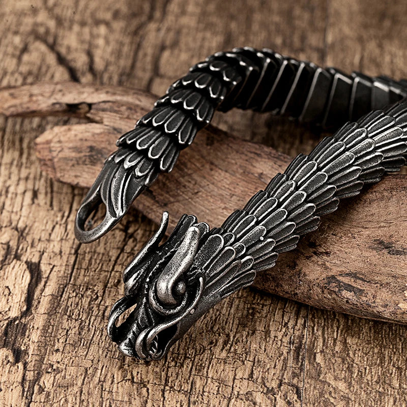 Trendy Drachen Skala Muster Dominierenden Armband Für Männer Retro Edelstahl Kiel Armreif Männlich Casting Punk Dicke Armband Heißer