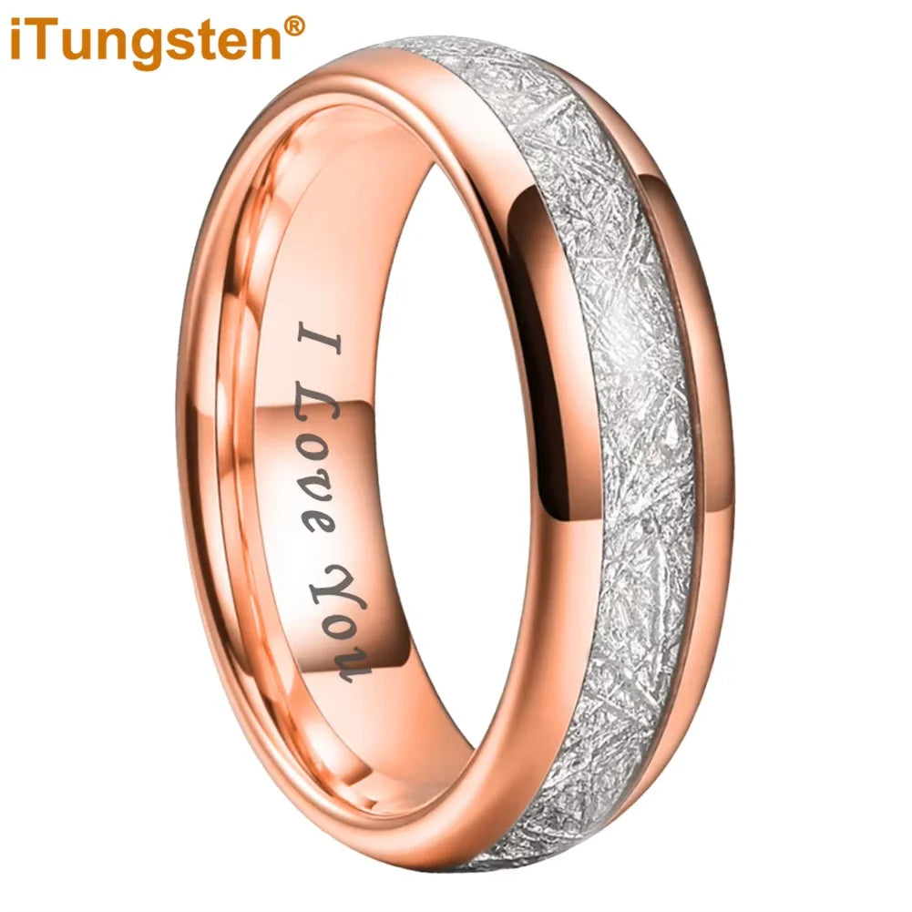 iTungsten 6/8mm Männer Frauen Helle Verlobung Hochzeit Band Wolfram Meteorit Ring Modeschmuck I Love You Graviert