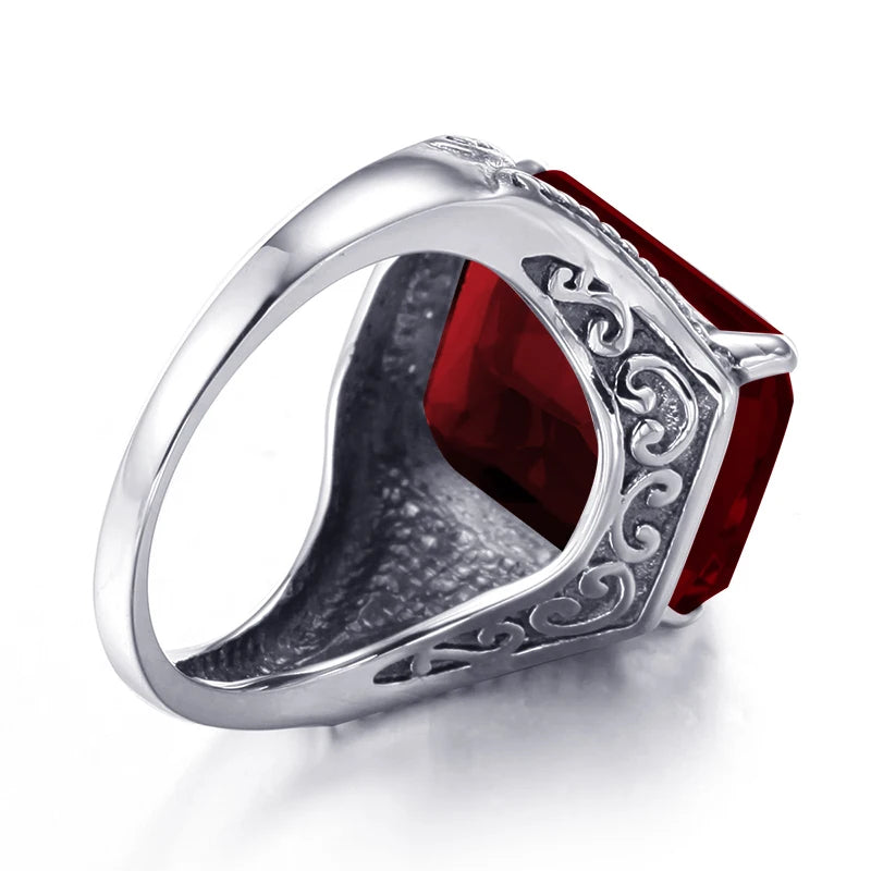100 % 925 Sterling Silber Granat Herrenringe mit Stein 12*16mm Rechteck großer Vintage byzantinischer Schmuck Geschenke für Männer