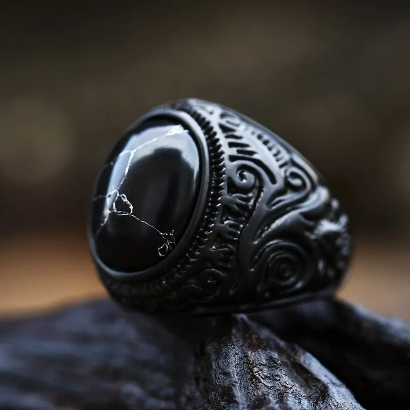 Vintage handgemachte türkische schwarze Zirkon Ringe Retro Männer Edelstahl Tigerauge Stein Ringe klassische Hochzeit Verlobung Schmuck