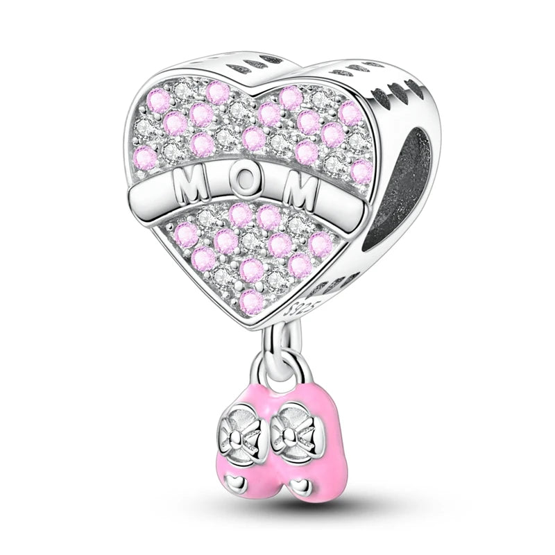 Rosa Charms aus 925er-Sterlingsilber, Perlen, Schmetterling, Parfümflasche, Krone, herzförmiger Zirkon, Charms für Frauen, feiner DIY-Schmuck, Geschenke