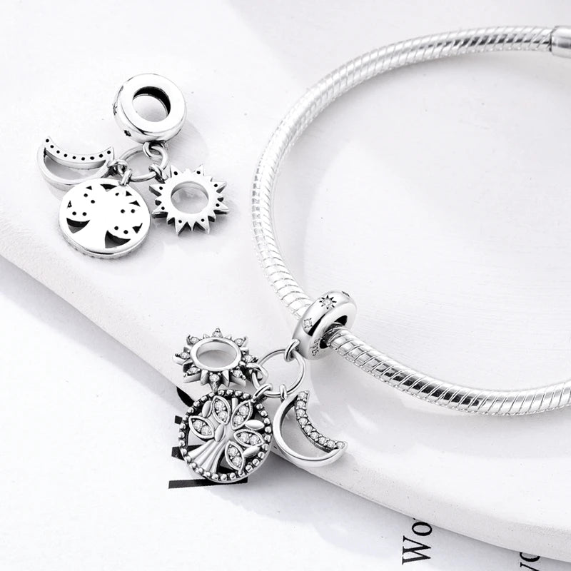 Heißer Verkauf Charms Perlen 925 Sterling Silber Farbe Bogen Kreuz Lebensbaum Perlen Fit DIY Original Armreif Charme Anhänger Schmuck