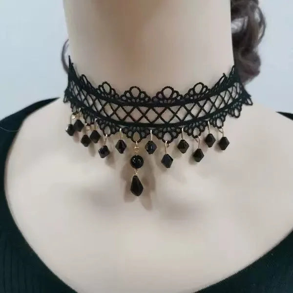 Neo-Gothic Punk Schwarz Sexy Spitze Halskette Für Frauen Mode Retro Schlüsselbein Kette Halloween Kragen Halsband Steampunk Geschenke