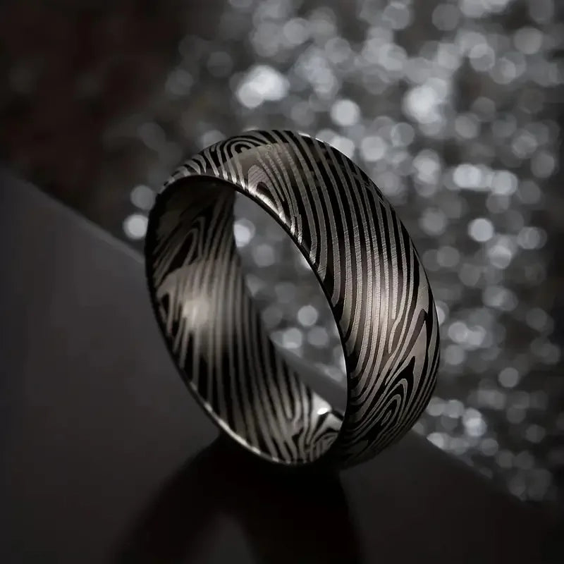 Neue Damaskus Stahl Korn Titan Stahl Ring Schwarz Paar Flut Titan Stahl Finger Ring Hochzeit Schmuck für Männer