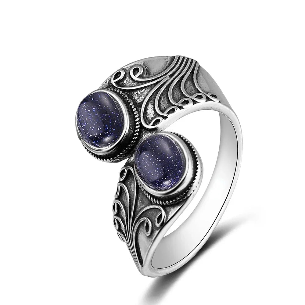 Punk-Hiphop-Ring aus 925er-Sterlingsilber, neues Design, mit zwei Amethysts, für Männer und Frauen, Schmuck, Party, Geburtstag, Geschenk