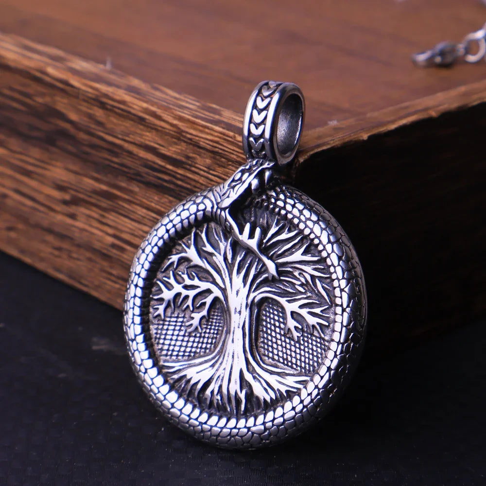 Nordic Viking Baum des Lebens Anhänger Halskette Edelstahl Vintage Viking Yggdrasil Ourobles Halskette Männer Skandinavischen Schmuck