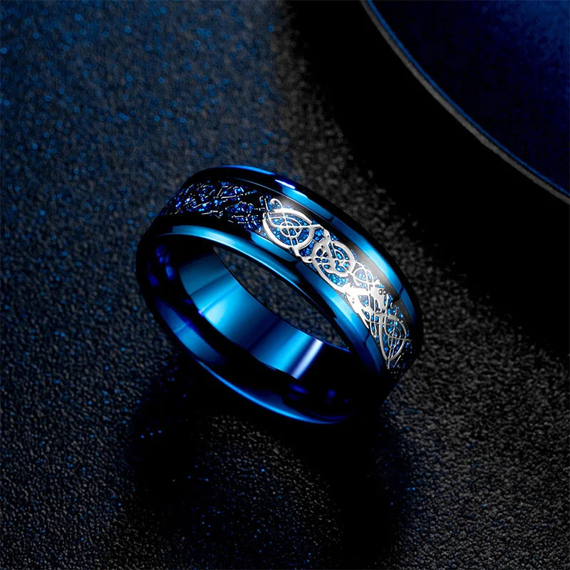 20 Farben Herrenschmuck Rot Blau Schwarz Drache Inlay Comfort Fit Edelstahlringe für Hochzeit Breite 8 mm