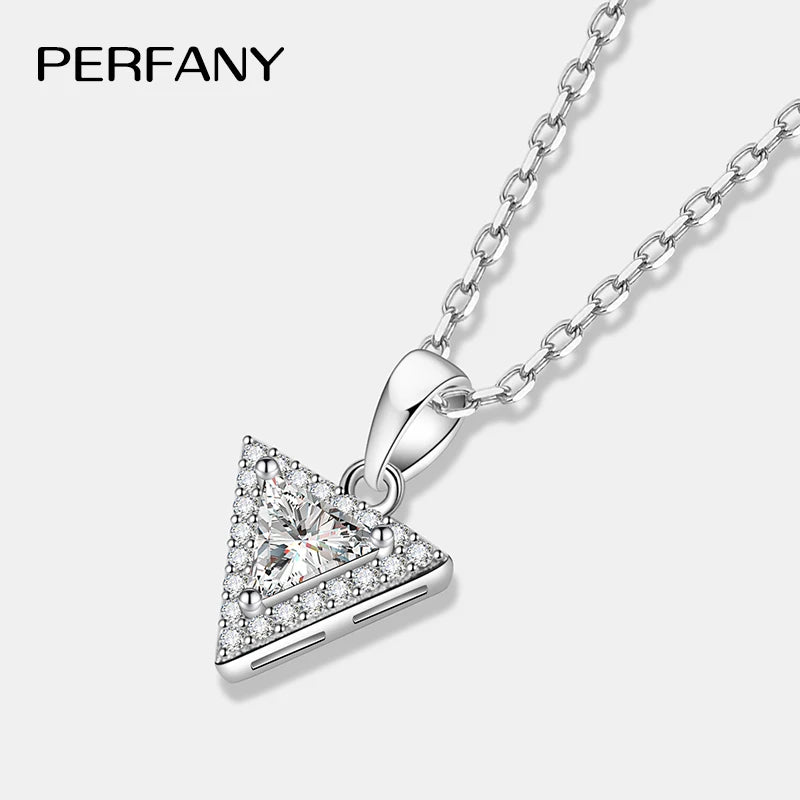 PERFANY 0,5/1CT Dreieckige Moissanit Halskette für Frauen S925 Reinem Silber Labor Diamant Anhänger Mode Schmuck Party Geschenk