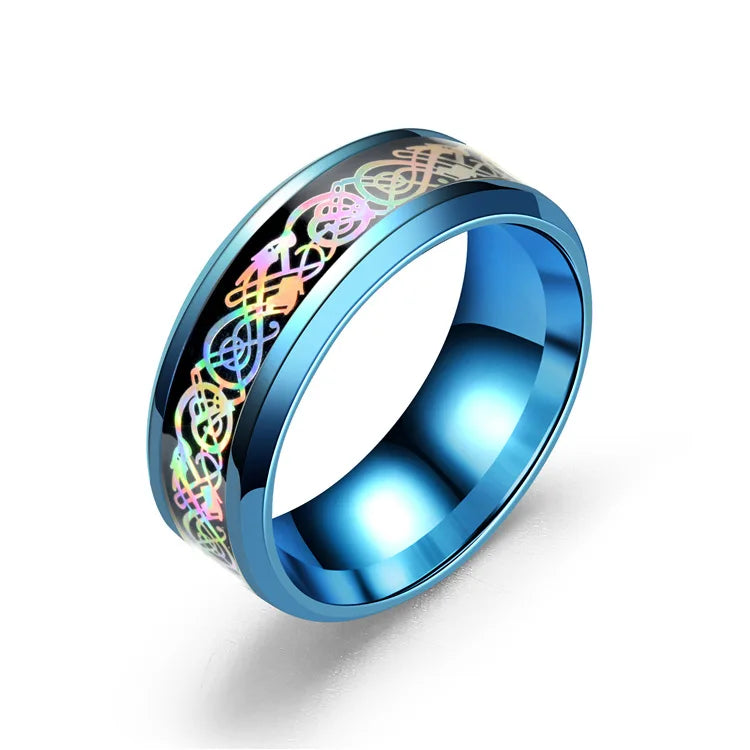20 Farben Herrenschmuck Rot Blau Schwarz Drache Inlay Comfort Fit Edelstahlringe für Hochzeit Breite 8 mm