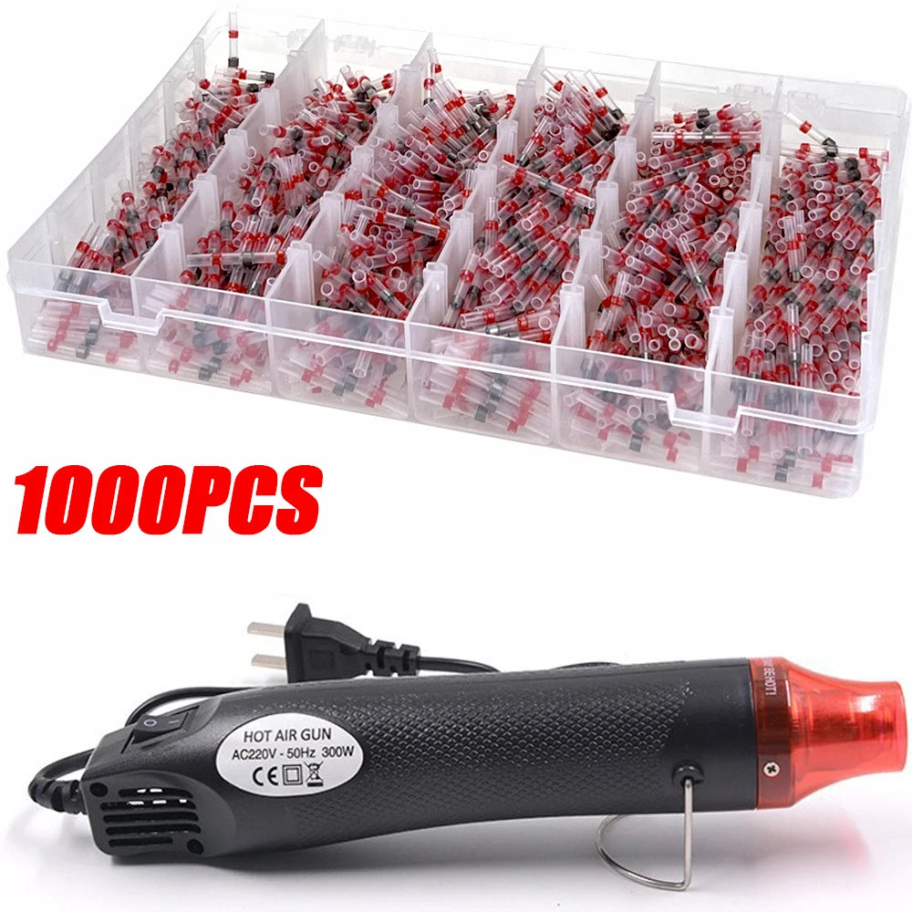 50-1000PCS Schrumpf Butt AWG22-18 Rot Solder Isolierte Wasserdichte Elektrische Spleiß Draht Anschlüsse mit Heißluftpistole Uns/Eu