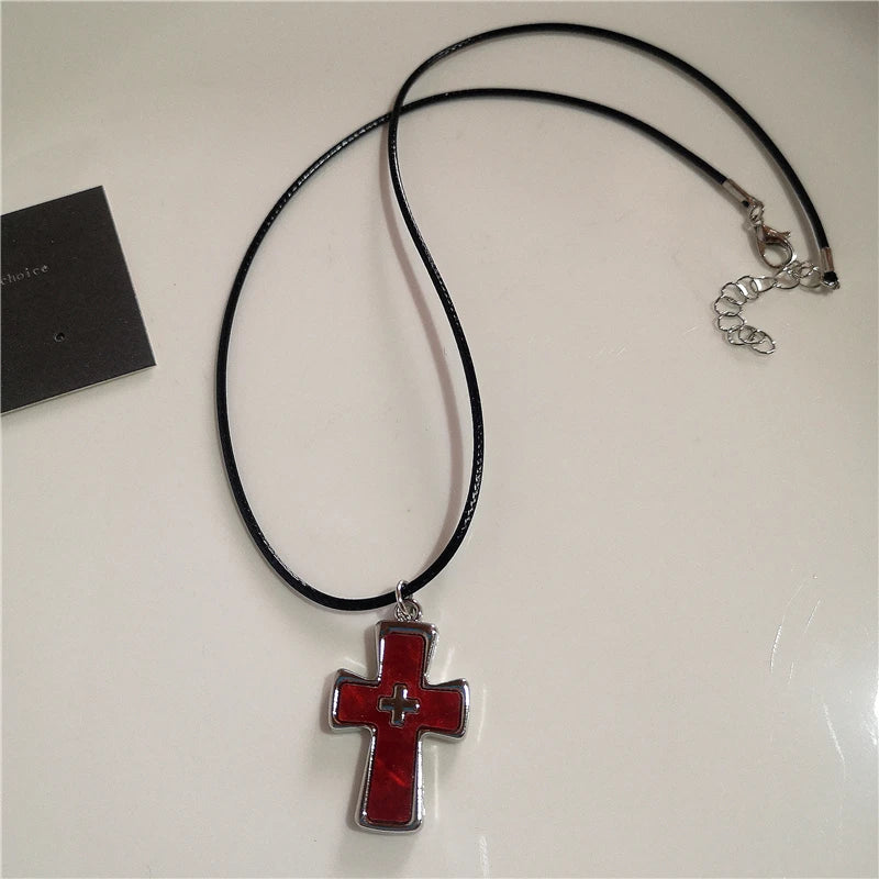 Gothic Rotes Kreuz Stern Herz Anhänger Halskette Für Frauen Männer Hip Hop Straße Vintage Y2K Grunge Punk Y2K Ästhetischen Schmuck Geschenke