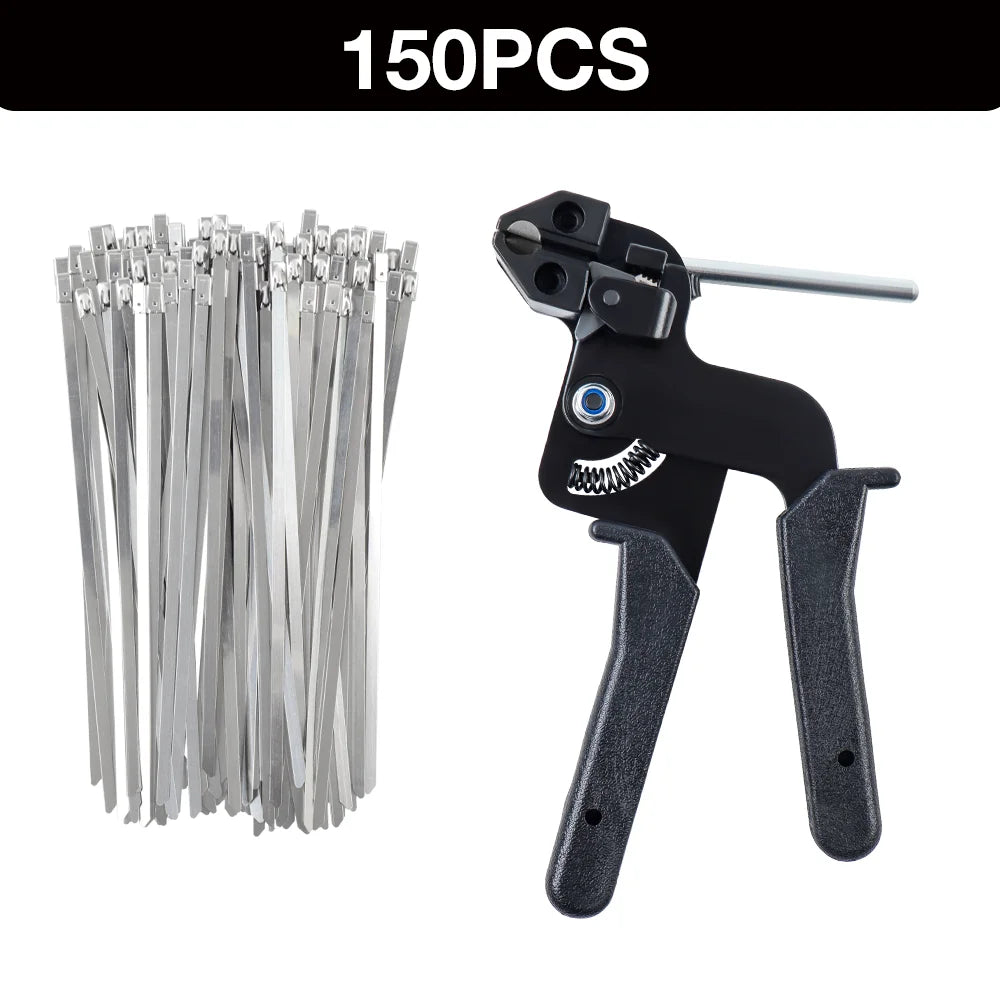 Professionelles automatisches Kabelbinder-Spannwerkzeug, Kabelbinderzange, mit 150 Kabelbindern, Handklemmpistole für selbstsichernde Kabelbinder