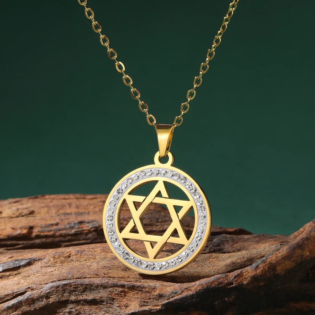 LIKGREAT Stern von David Edelstahl Vintage Halskette klar Zirkon runde Anhänger Halsketten Schmuck Hochzeits geschenk für Frauen Männer