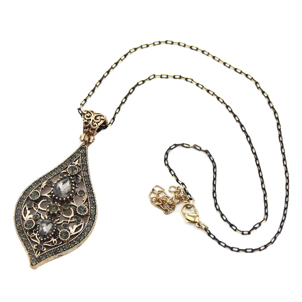 Sunspicems Einzigartige Graue Kristall Anhänger Halskette Für Frauen Antik Gold Farbe Vintage-Schmuck Party Zubehör Luxus Geschenke