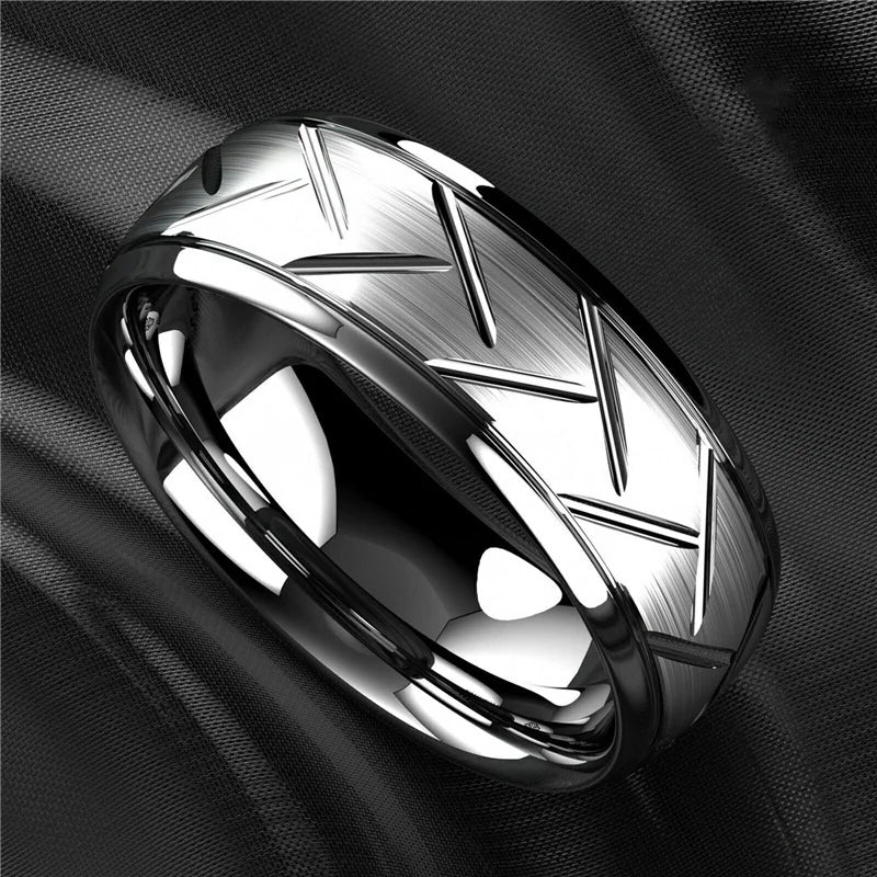 Moderne 8mm Schwarz Titan stahl Ringe für Männer Frauen Nut Facetten Edelstahl Männer Ring Hochzeit Band schmuck Großhandel
