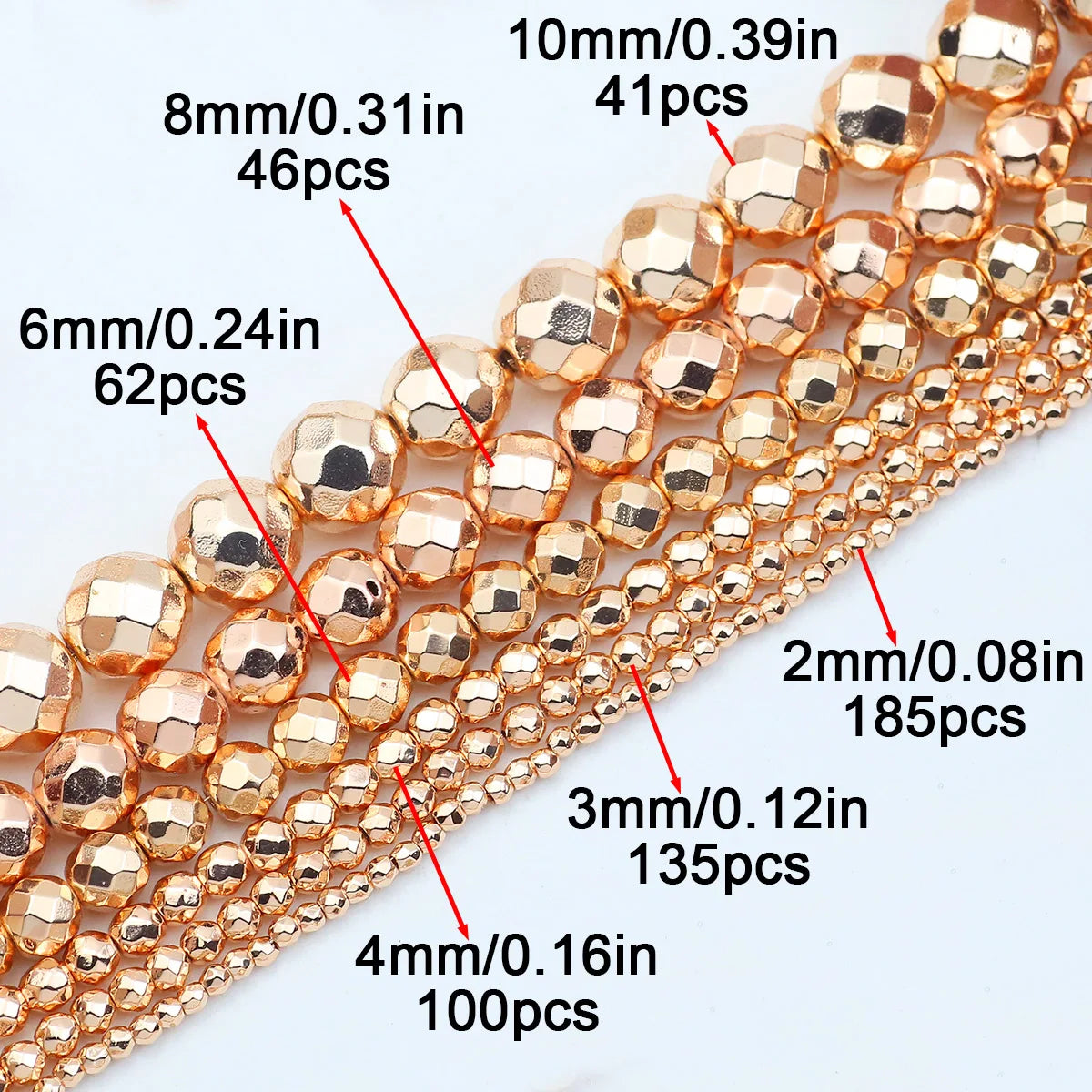 15'' Mehrfarbiger facettierter runder Hämatit-Naturstein 2/3/4/6/8/10 mm lose Perlen für DIY-Schmuckherstellung, Armband, Halskette, Earri