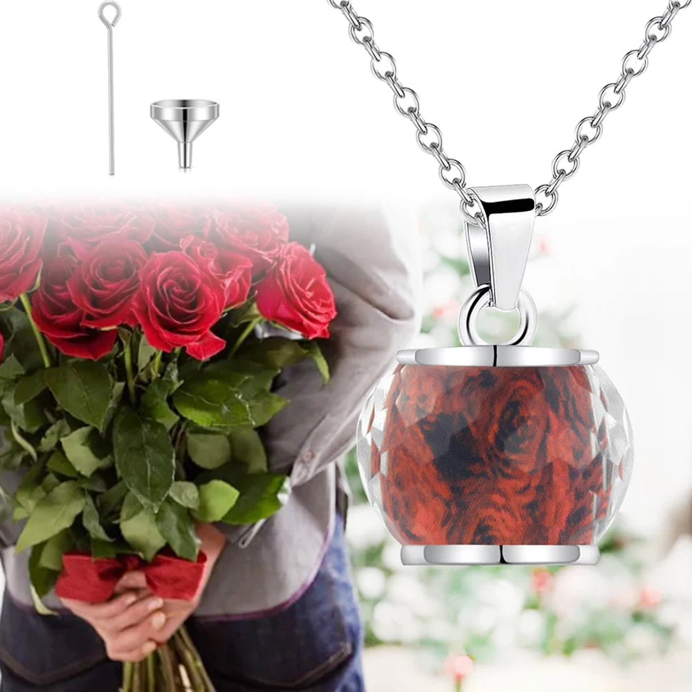 Rose Blume Einäscherung Urne Halskette für Asche Edelstahl Denkmal Einäscherung Schmuck Andenken Anhänger Halskette für Frauen Mädchen