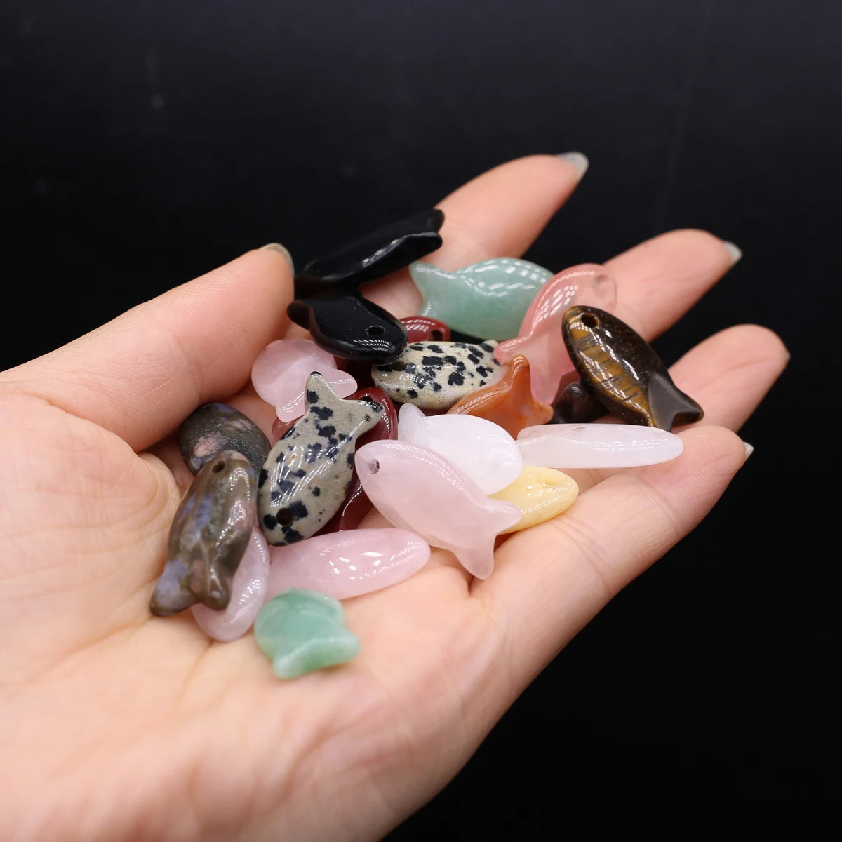 Fischform Naturstein Anhänger Großhandel Mix Farbe Achat Stein Charms für die Herstellung von DIY Schmuck Halskette 13x25mm 5 Stück
