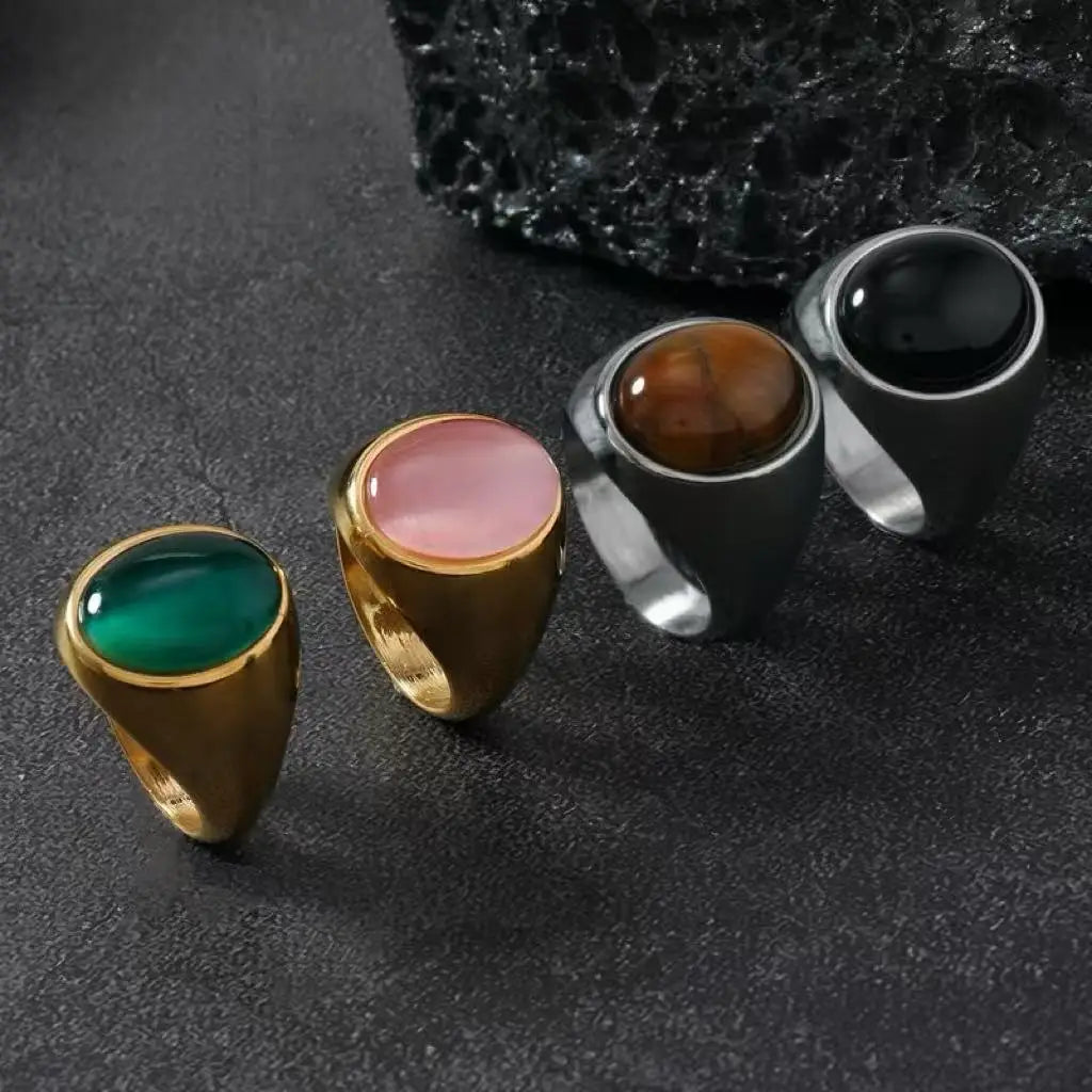 Vintage 316L Edelstahl Schwarz Rosa Grün Stein Ring Für Frauen Männer 2025, Neue Finger Mode Schmuck Zubehör 6-12 große Größe