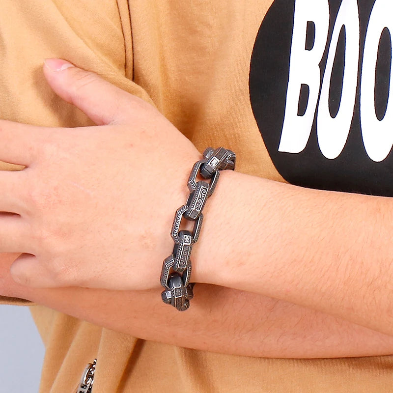 Fongten Vintage Quadrat Armband Für Männer Edelstahl Totem Viking Charme Schwere Armbänder Armreif Männlichen Schmuck Pulsera Großhandel