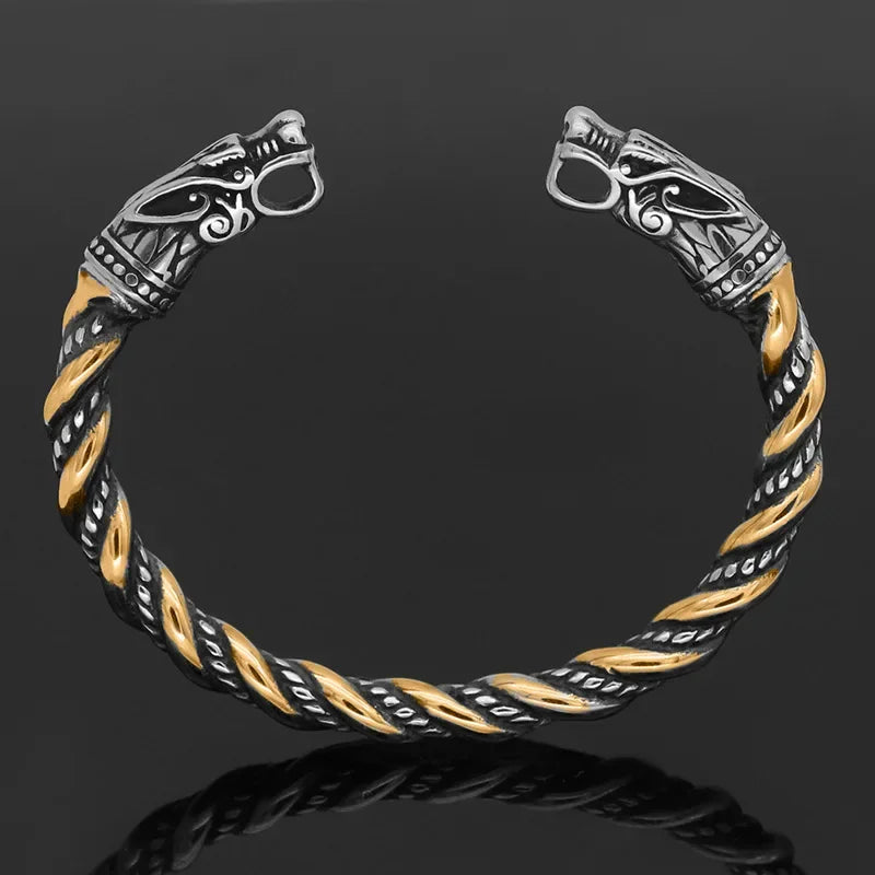 Nordisches Wikinger-Wolfskopf-Armband, Edelstahl, Öffnung, verstellbares Armband, Manschette, Drachenarmreif für Männer, Modeschmuck, Geschenke