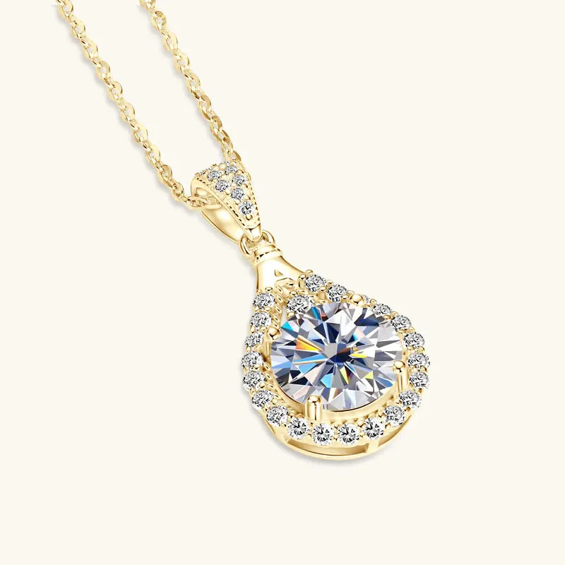 OXTAO 18 Karat Weißgold Moissanit Wassertropfen Halskette Anhänger Damenschmuck Zertifiziertes 925er Sterlingsilber Jubiläumsgeschenk