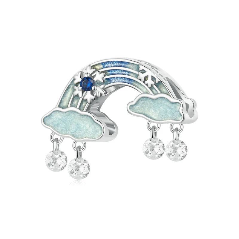 Wostu Sterling Silber schmelzende Eis Schneeflocke Anhänger blau Opal Liebe Herz Regenbogen Charme fit Original Armband DIY Winter Geschenk