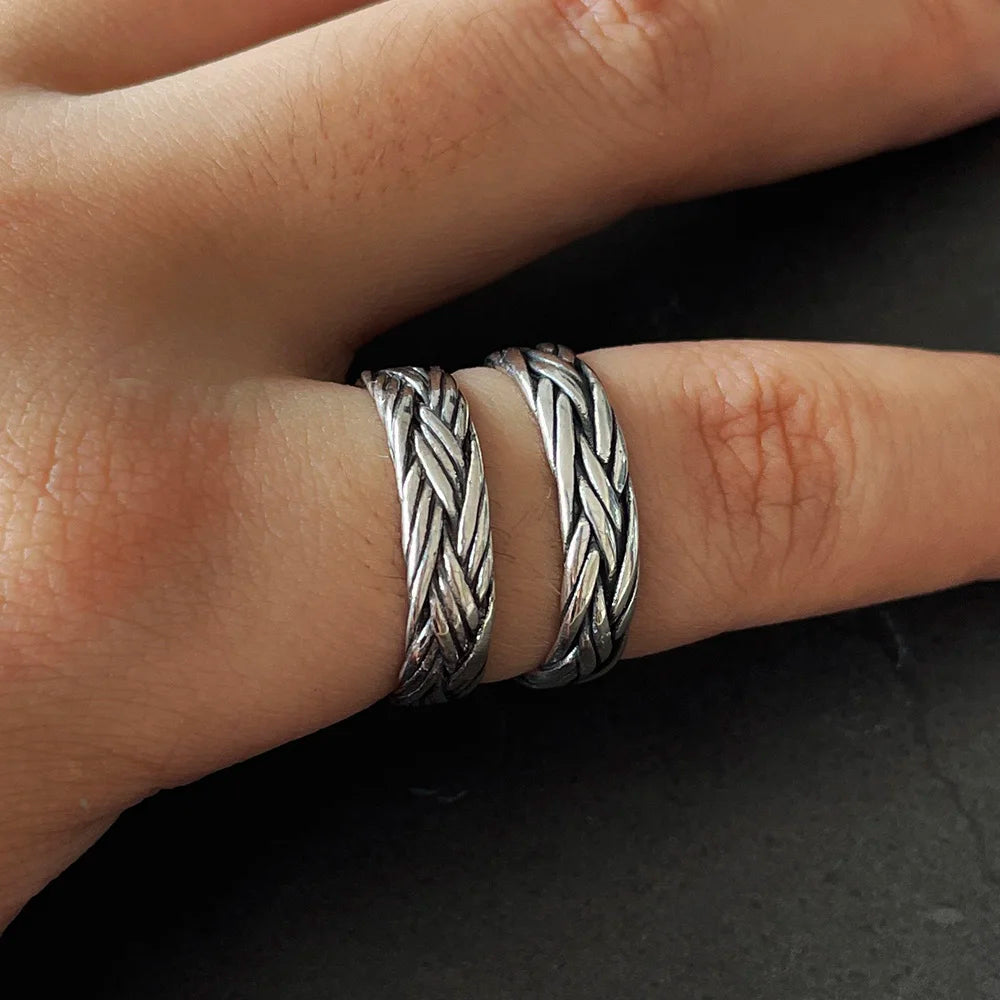 Wikinger-Schmuck, geflochtener Ring aus 925er-Sterlingsilber für Männer und Frauen, Paar-Eheringe für Liebhaber