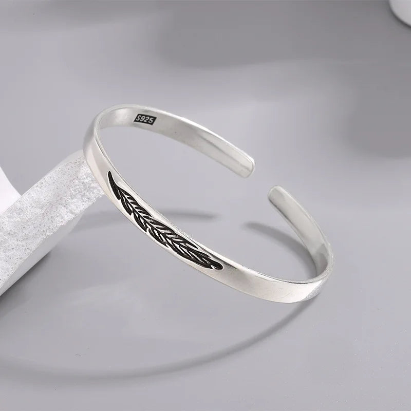 Neue Ankunft Retro Einfache Feder Armreifen 925 Sterling Silber Temperament Persönlichkeit Beliebte Öffnung Armbänder TYB304