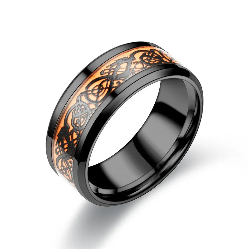 20 Farben Herrenschmuck Rot Blau Schwarz Drache Inlay Comfort Fit Edelstahlringe für Hochzeit Breite 8 mm