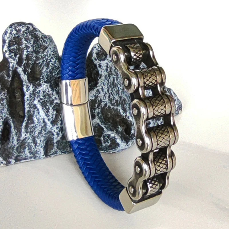 Klassische Leder Armband Männer Lokomotive Kette Edelstahl Punk Magnetische Verschluss Armreifen für Freund Geschenk Charme Schmuck SP1555
