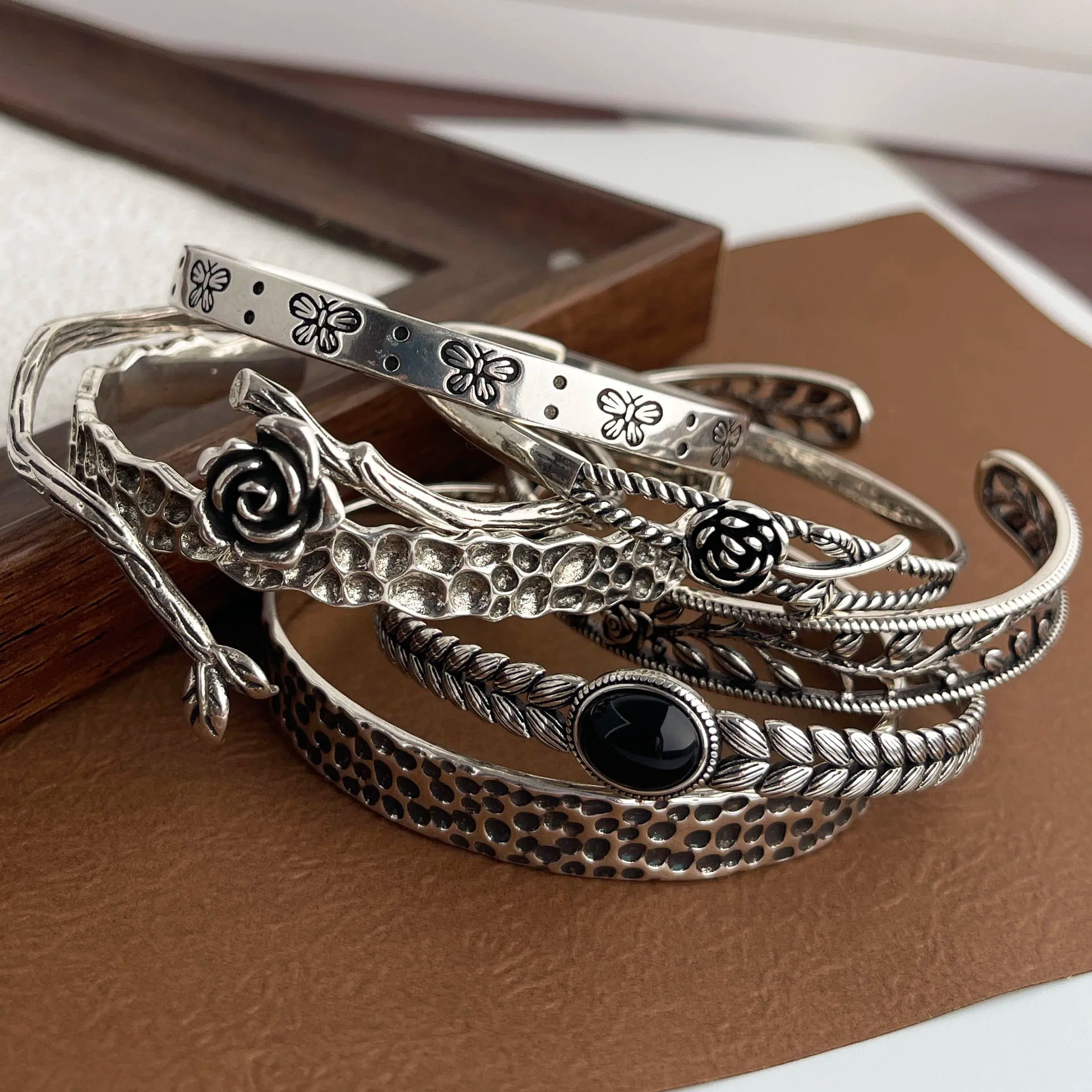 100 % massives 925er Sterlingsilber-Metallarmband für Damen, Vintage, handgefertigt, schlichtes Retro-Blumenkettenarmband, Geburtstagsgeschenk, Party