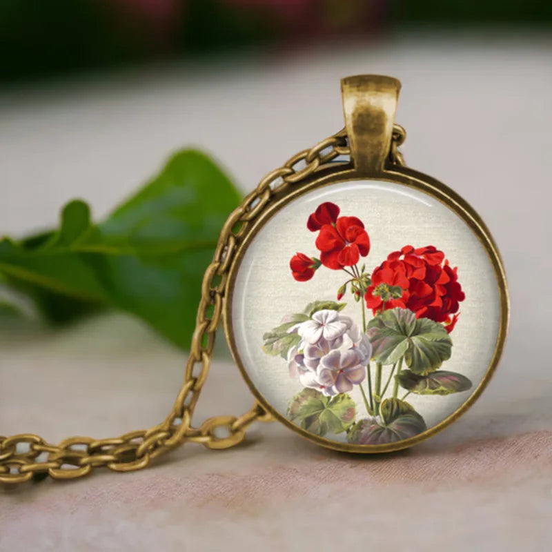 Vintage Antik vergoldete bunte süße Erbsenblume Glas Anhänger Halskette für Frauen Schmuck