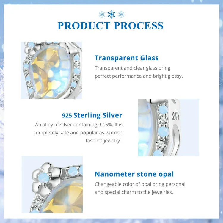 Wostu Sterling Silber schmelzende Eis Schneeflocke Anhänger blau Opal Liebe Herz Regenbogen Charme fit Original Armband DIY Winter Geschenk