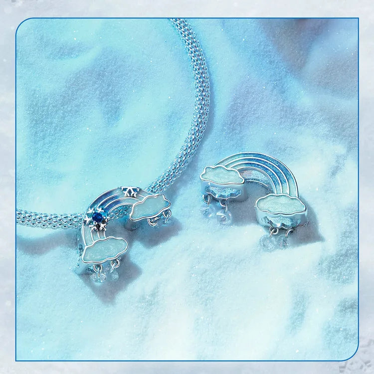Wostu Sterling Silber schmelzende Eis Schneeflocke Anhänger blau Opal Liebe Herz Regenbogen Charme fit Original Armband DIY Winter Geschenk
